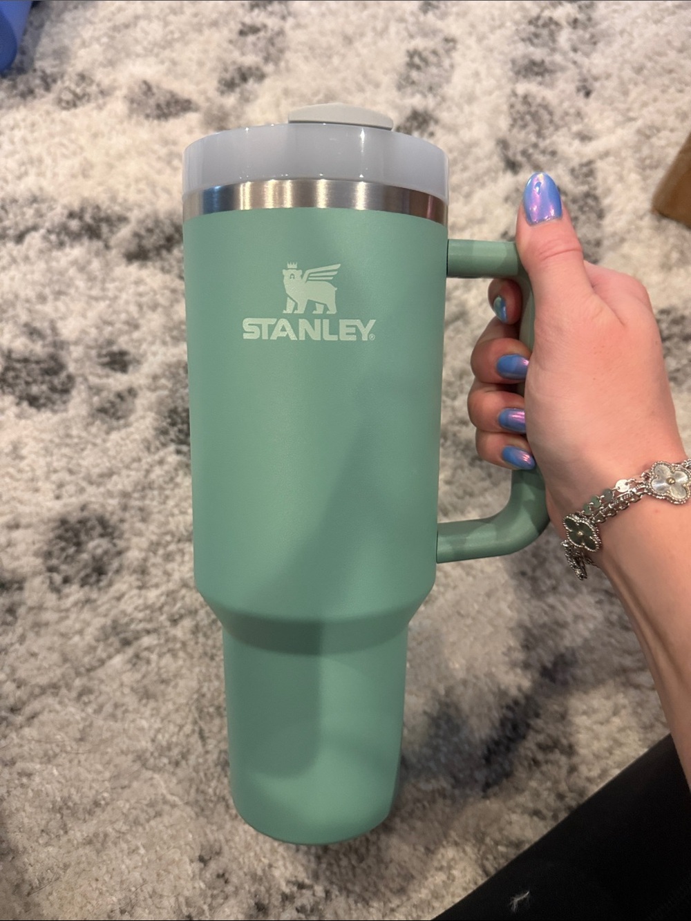 40 oz Stanley Seafoam Green Travel Mug with Handle